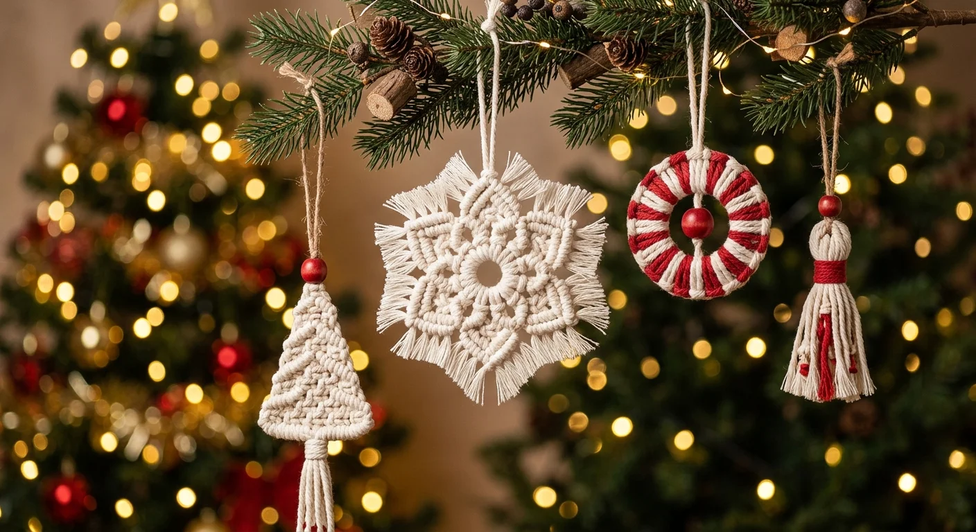 El yapımı makrome Noel süsleri ve pamuk ipleri