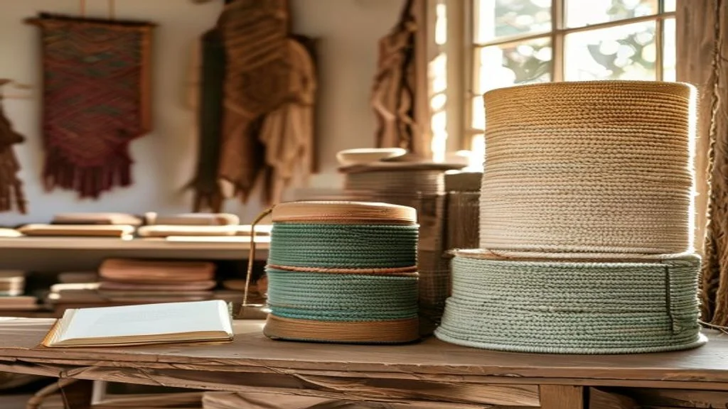 Toptan makrome ip showroom — çeşitli renklerde bobinler, üretici atölyesi