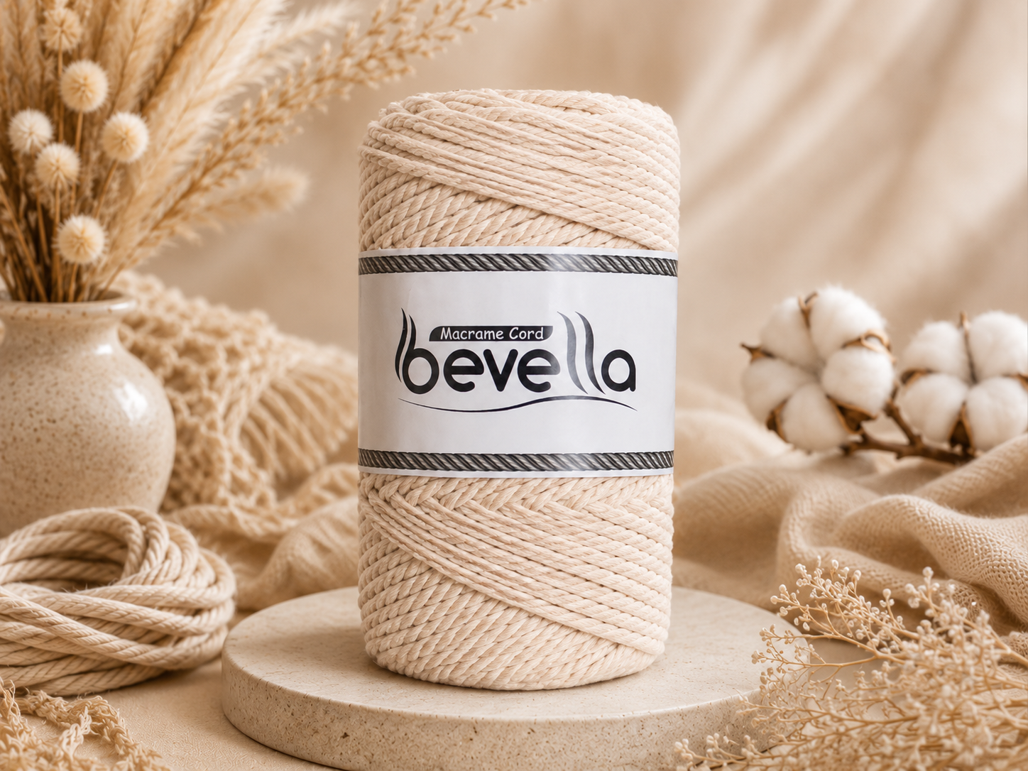 3-ply cotton macrame cord produced at the Bevella workshop in Uşak