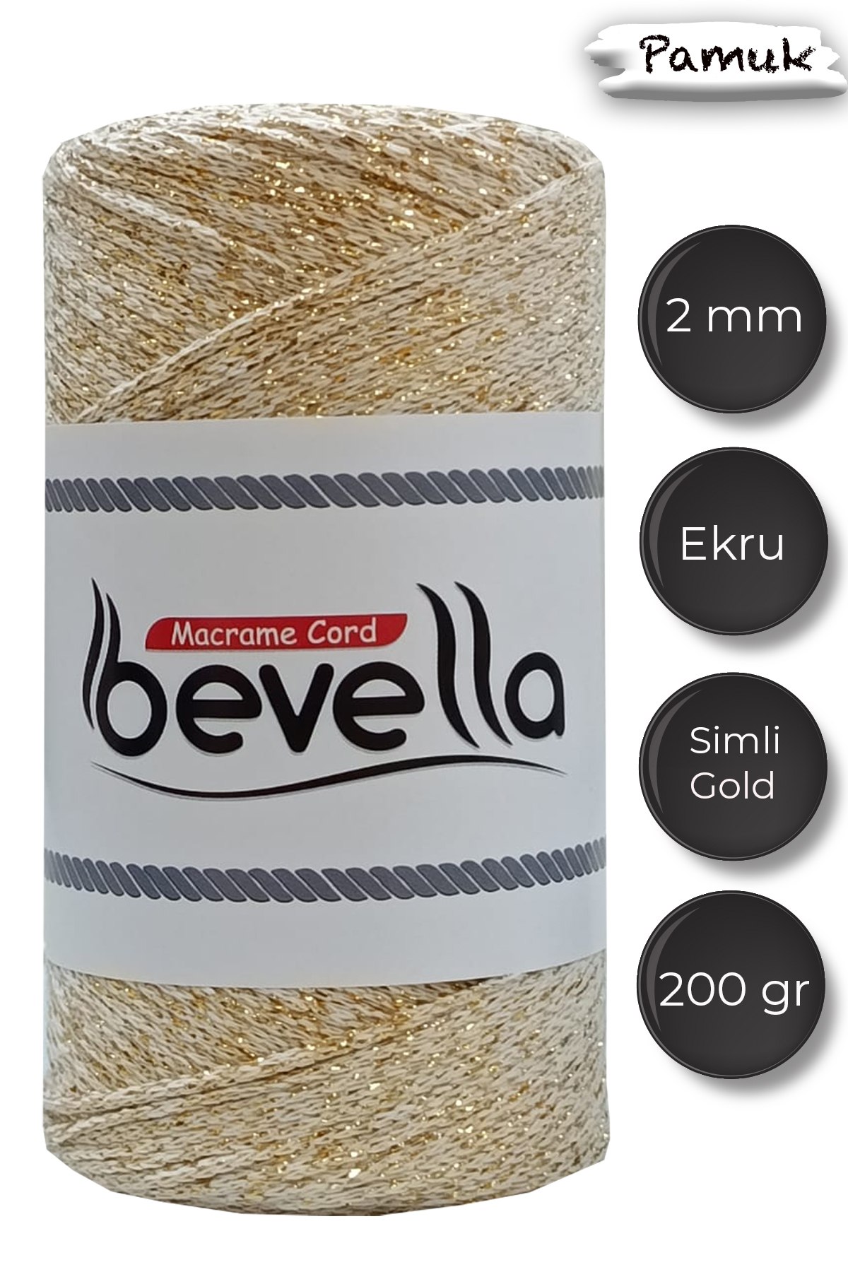 Gold Glitter Cotton Cord 2mm - Bevella