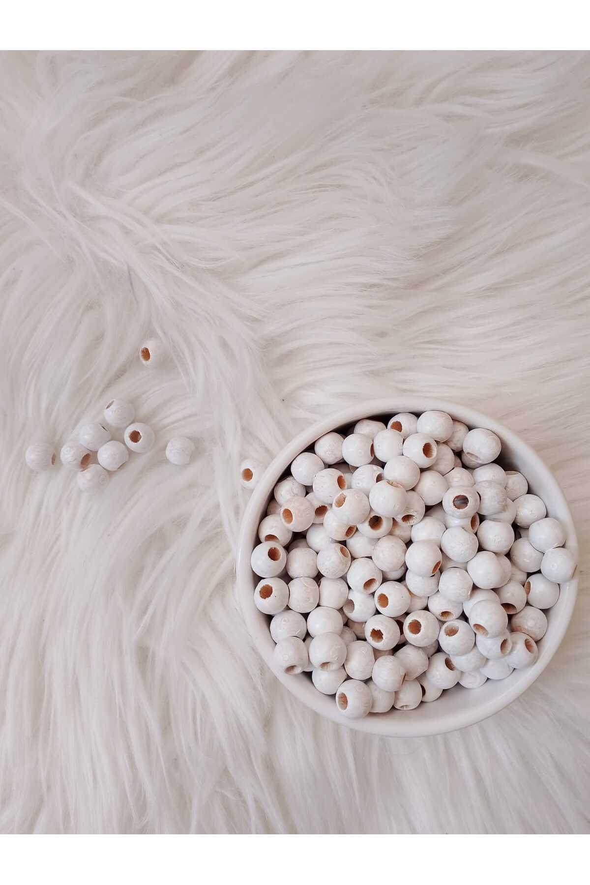 10mm Beyaz Ham Ahşap Boncuk 50gr Makrome Aksesuar