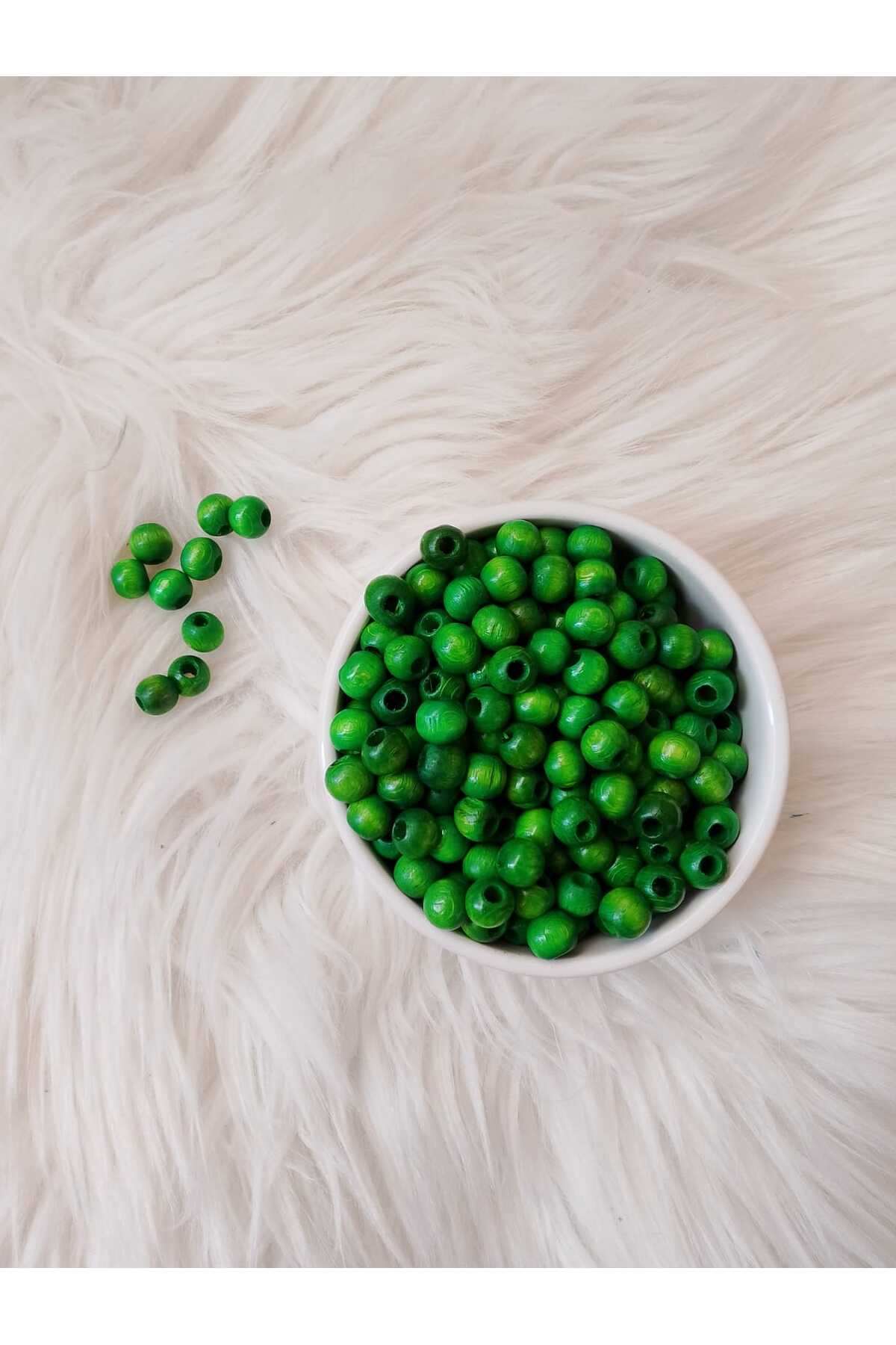 10mm Yeşil Ahşap Boncuk 50gr Makrome Aksesuar