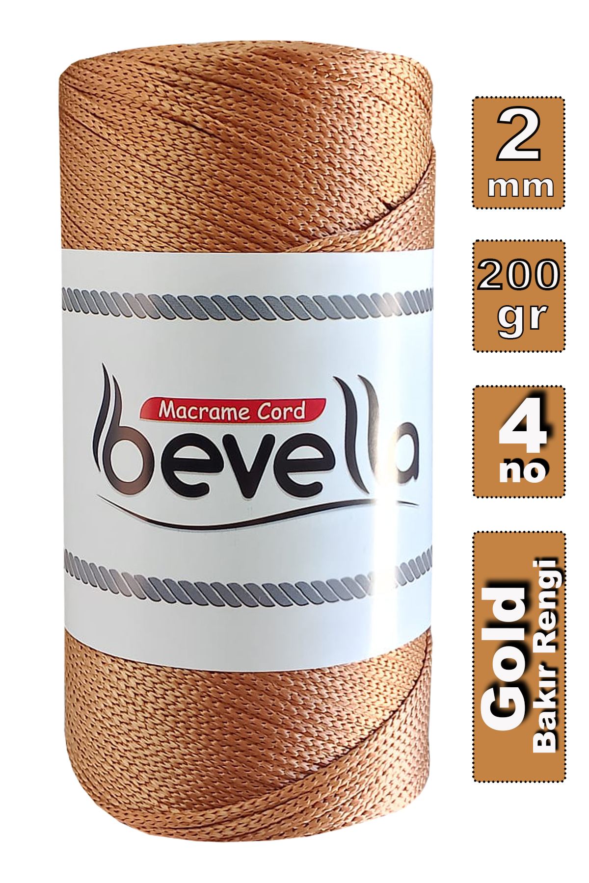 2mm Gold Bakır Polyester Makrome İpi 200gr - Bevella Macrame
