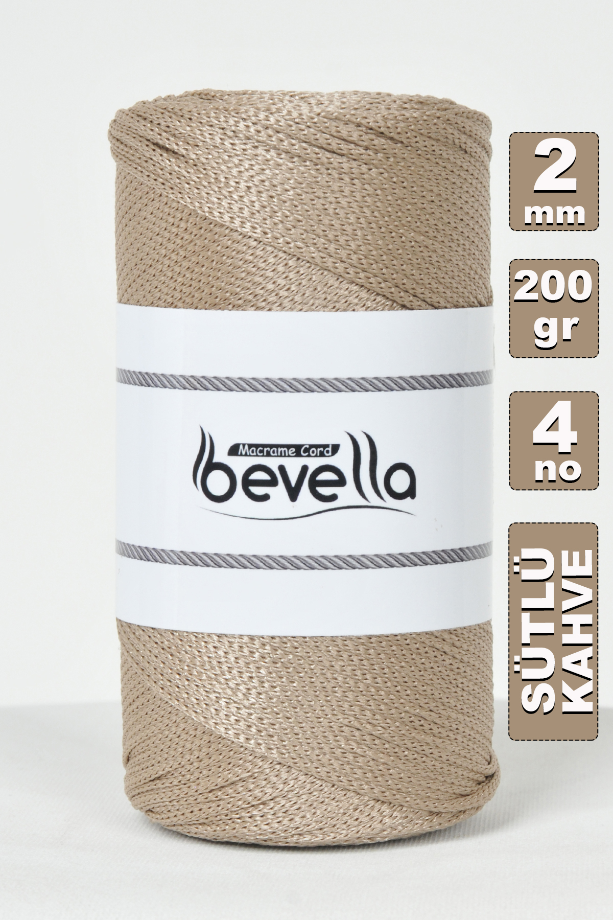 2mm Sütlü Kahve Polyester Makrome İpi – 200gr Bobin - Detay Görüntü