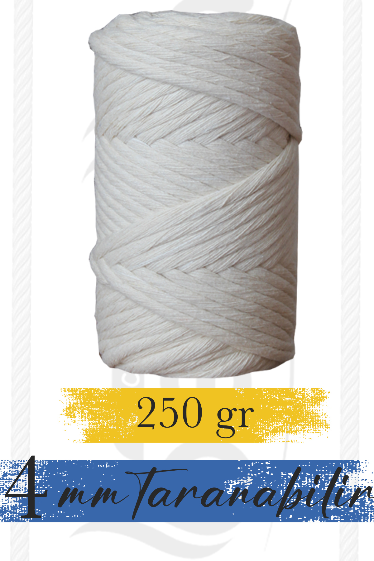 4mm Ekru Taranabilir Pamuk Makrome İpi 250gr - Bevella Macrame
