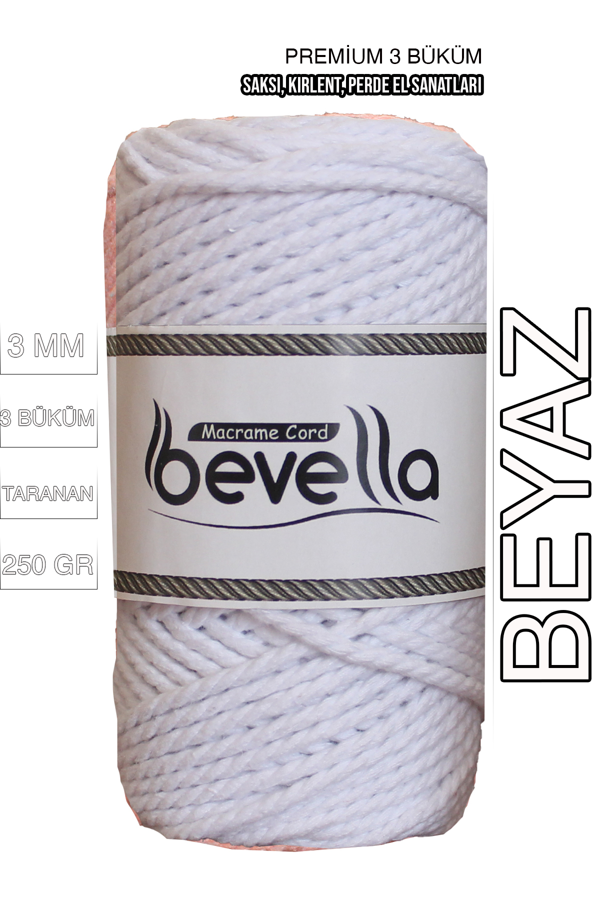 3mm Mentol Yeşil Premium Burgulu Pamuk Makrome İpi 250gr - Bevella