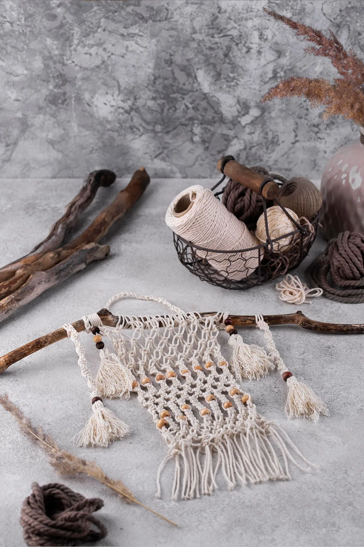 Dây macrame Dây macrame xoắn đơn (có thể chải) Màu Ecru