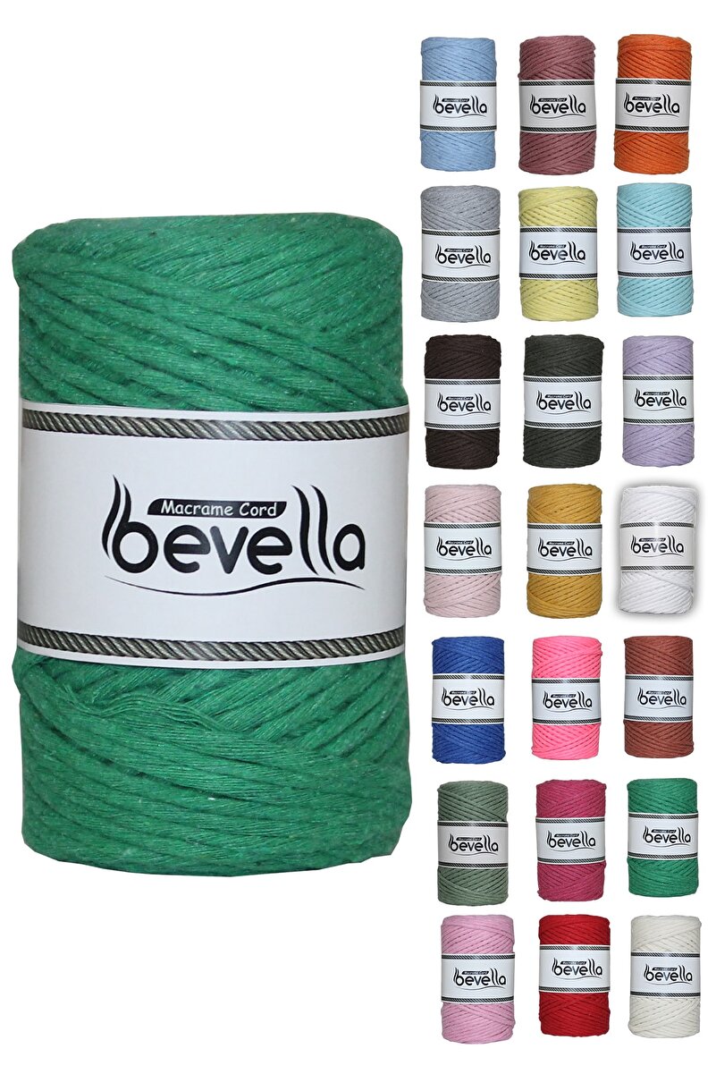 3mm Benetton Yeşil Taranabilir Pamuk Makrome İpi - Bevella Macrame