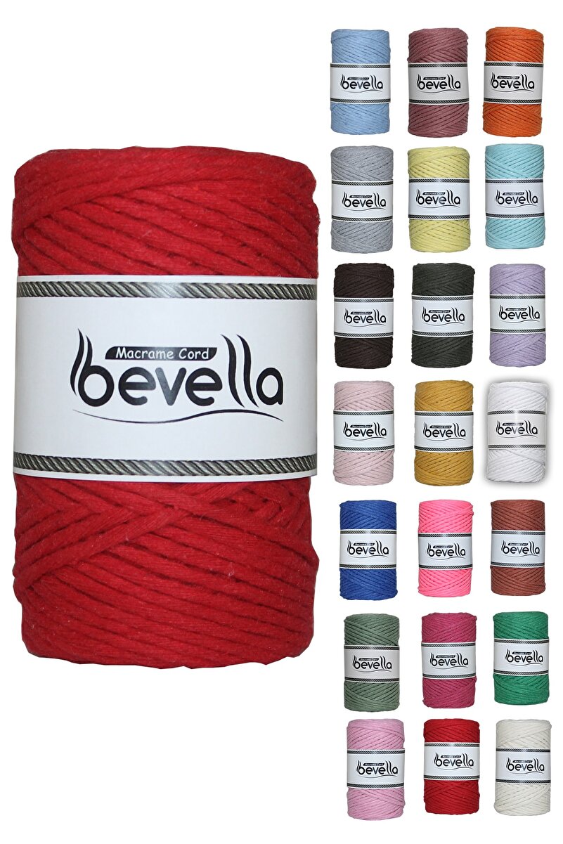3mm Kırmızı Taranabilir Pamuk Makrome İpi - Bevella Macrame