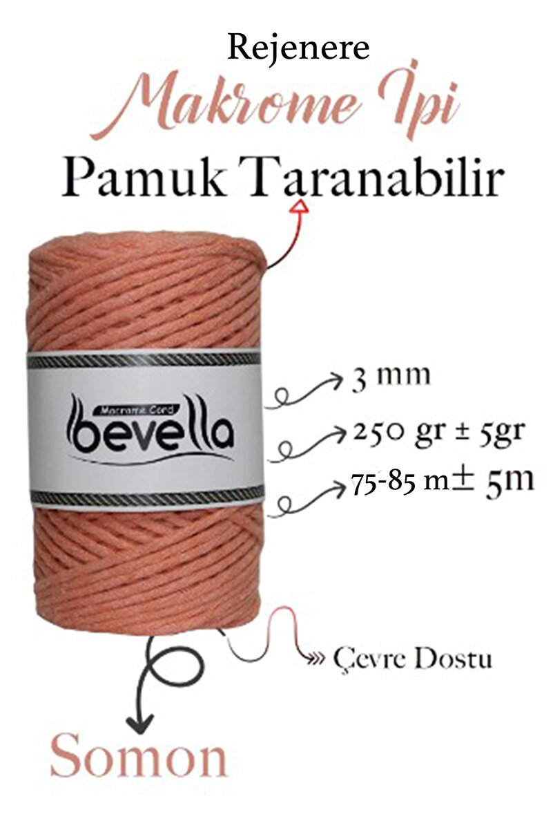 3mm Somon Taranabilir Pamuk Makrome İpi – Tek Büküm - Detay Görüntü