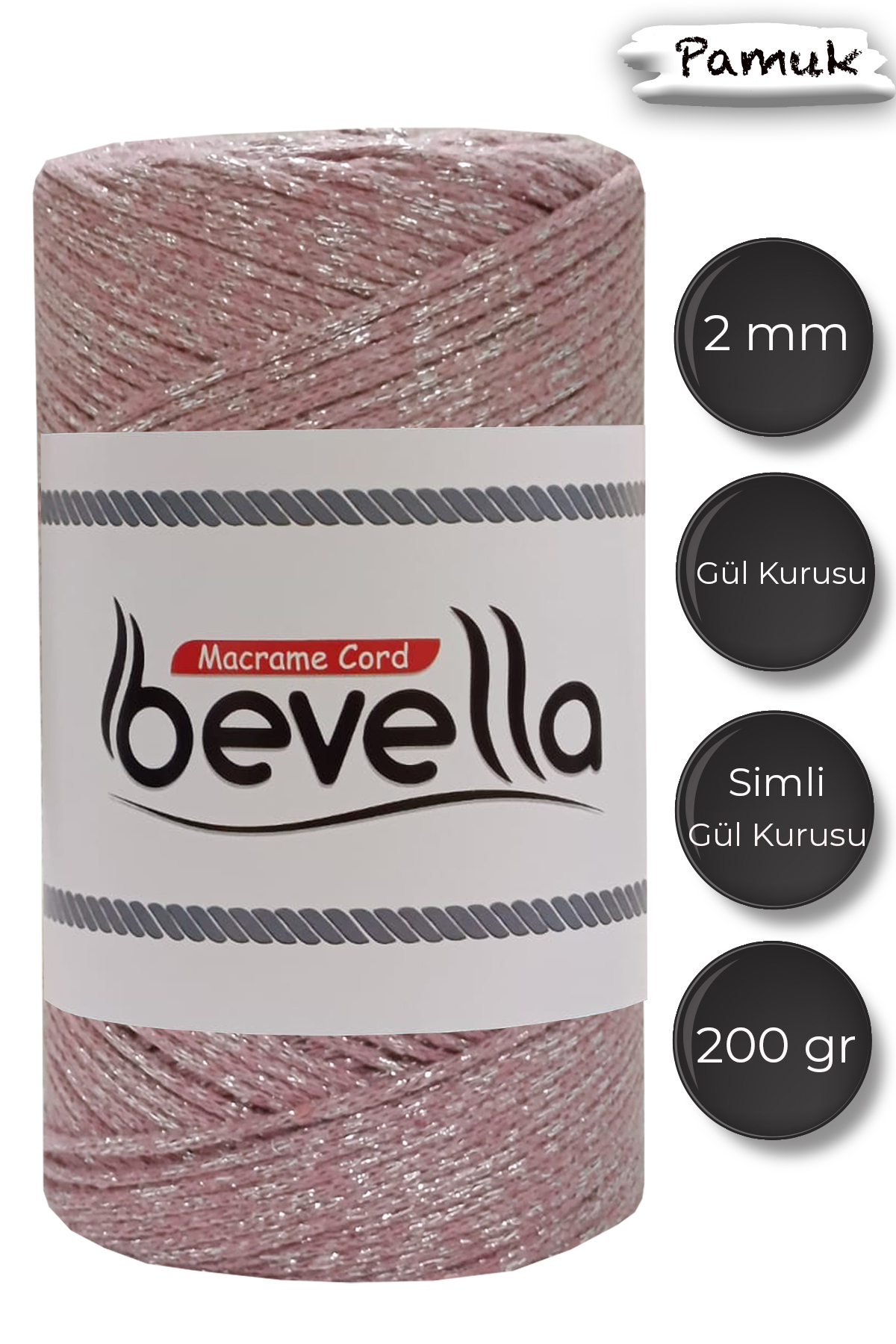 2mm Gül Kurusu Ultra Simli Makrome İpi - Bevella Macrame