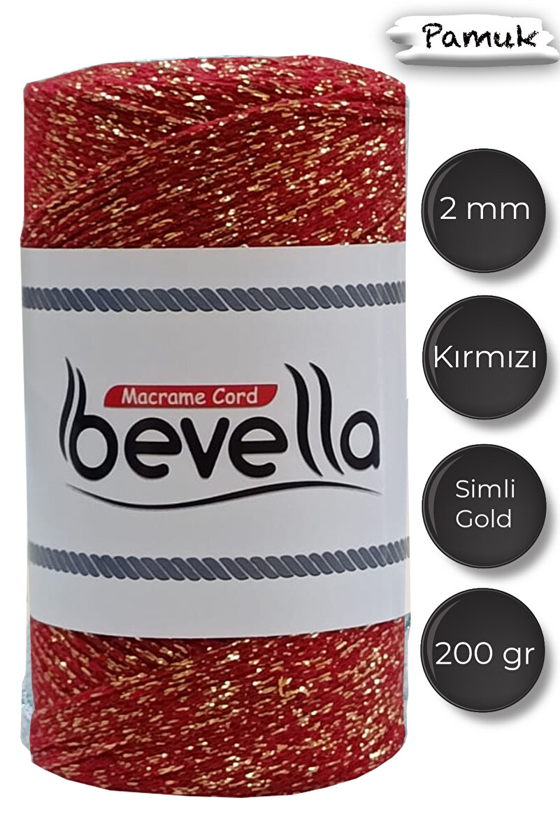 2mm Kırmızı Ultra Simli Makrome İpi – Tek büküm (simli) - Detay Görüntü