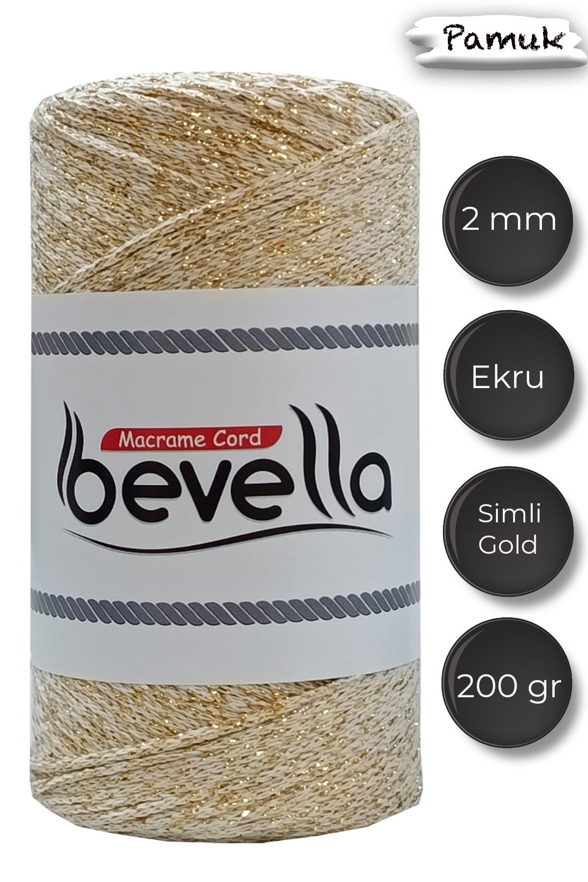 2mm Ultra Simli Krem Gold Makrome İpi 200gr - Bevella Macrame