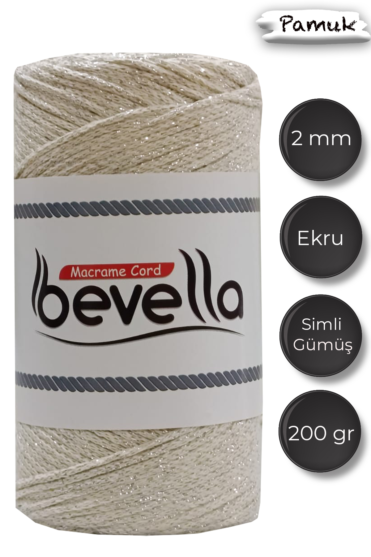 2mm Gümüş Ultra Simli Makrome İpi - Bevella Macrame