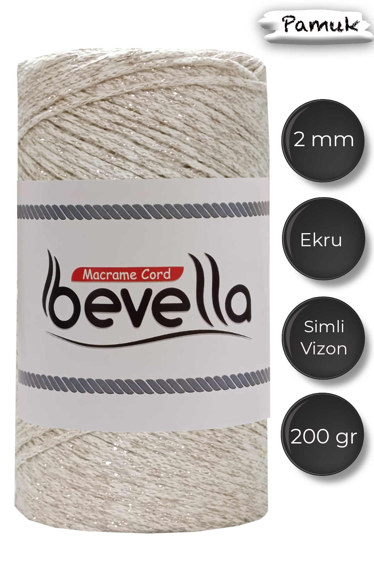 2mm Ekru Ultra Simli Makrome İpi - Bevella Macrame