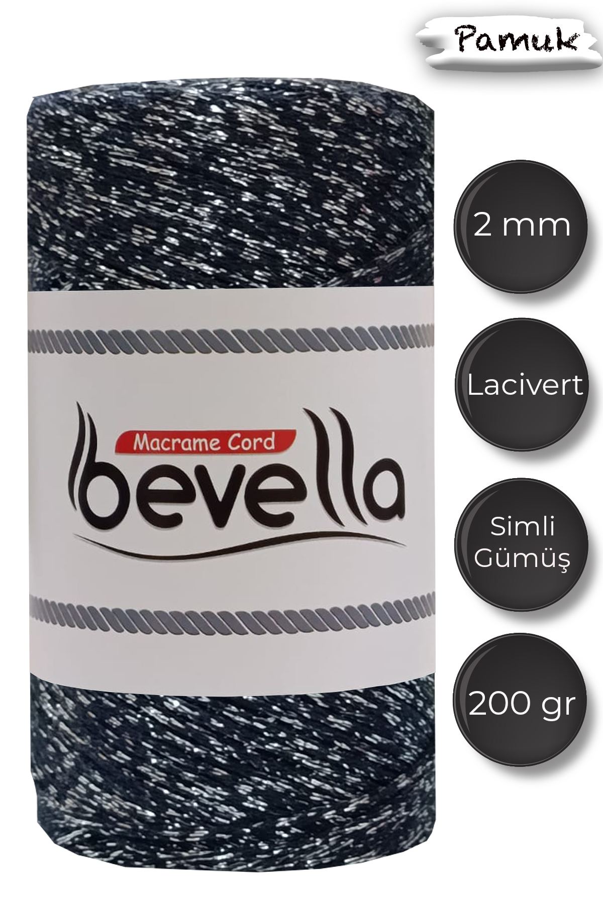 2mm Lacivert Ultra Simli Makrome İpi - Bevella Macrame