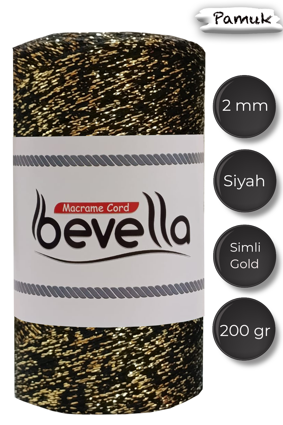 2mm Siyah Ultra Simli Makrome İpi - Bevella Macrame