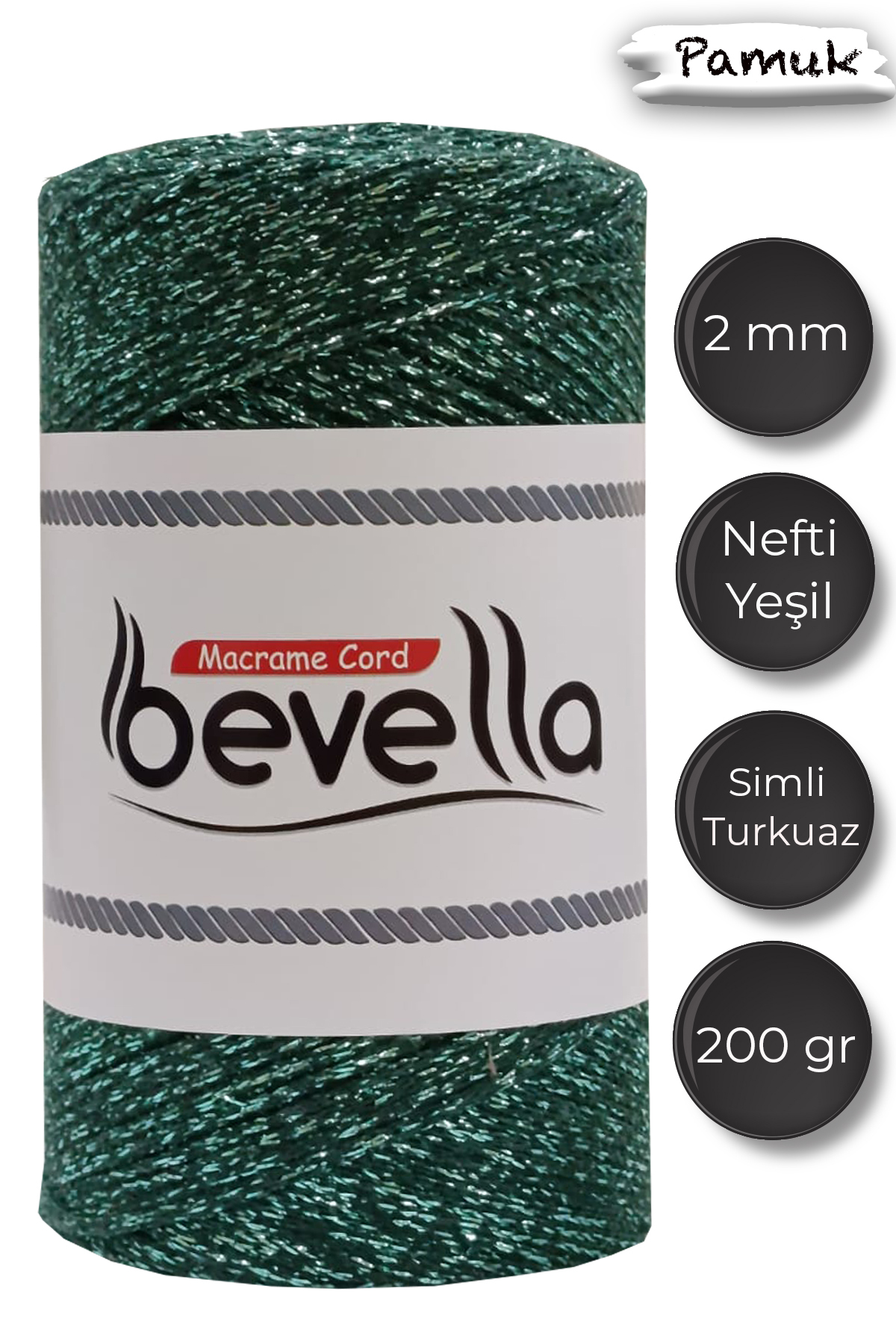 2mm Nefti Yeşil Ultra Simli Makrome İpi - Bevella Macrame