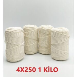 Ekru 1 Kg Makrome Tarama Ipi Pamuk 3.0 / 3.5 Mm 4x250 gr
